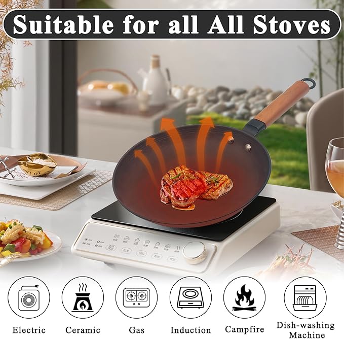 10 inch Omelette Pan, Uncoated ICH Clay Mold Cast Iron Egg Frying Pan with Wood Handle, Preseasoned Lightweight Healthy Small Skillet for All Stoves