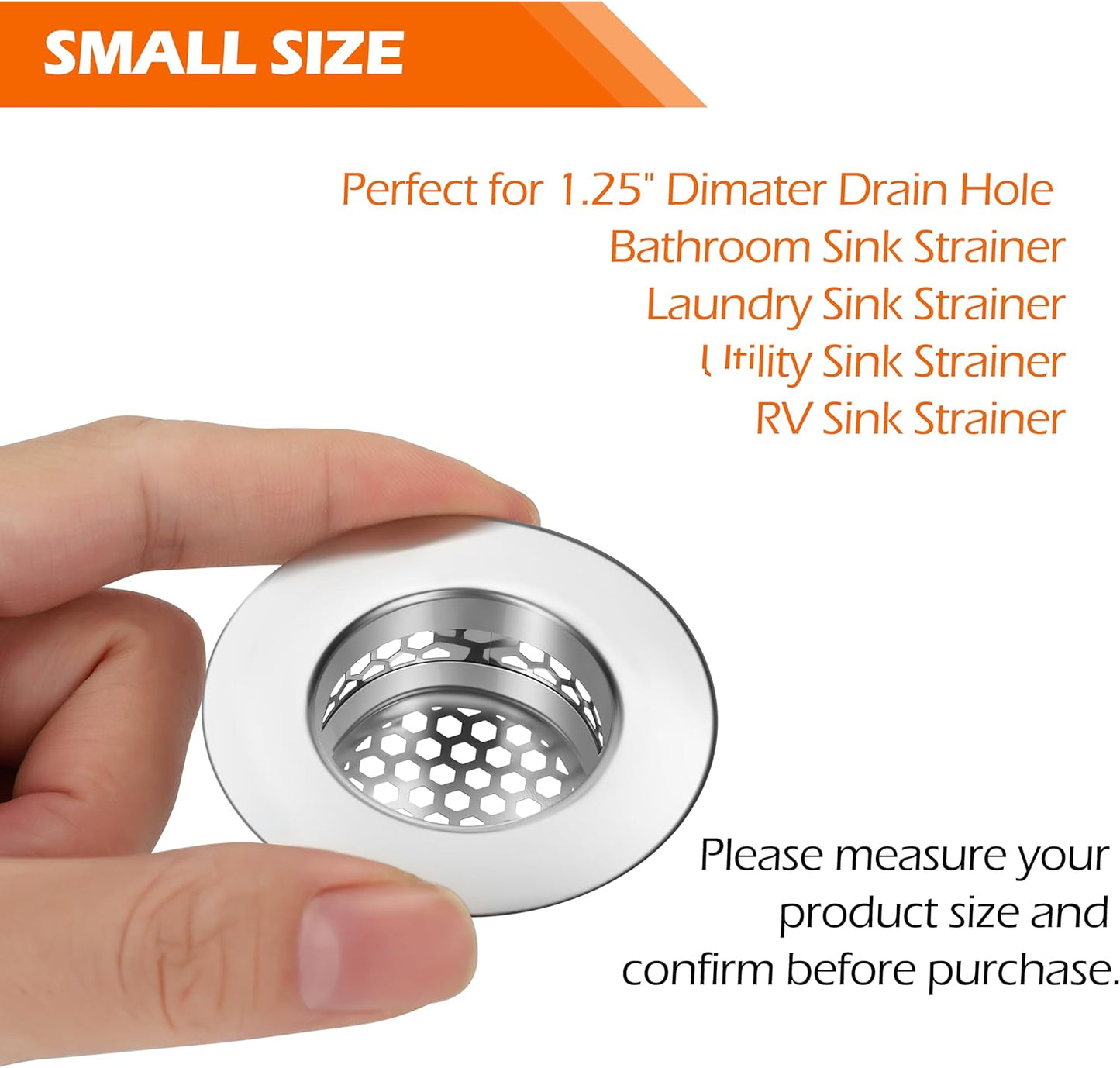 Bathroom Sink Strainer, Bathtub Lavatory Sink Drain Strainer Hair Catcher for Laundry, Mop Pool, Utility, Slop, RV Sink, Stainless Steel Drain Filter。Fit Hole Size from 1.25" ，3 Pack (1.1”)