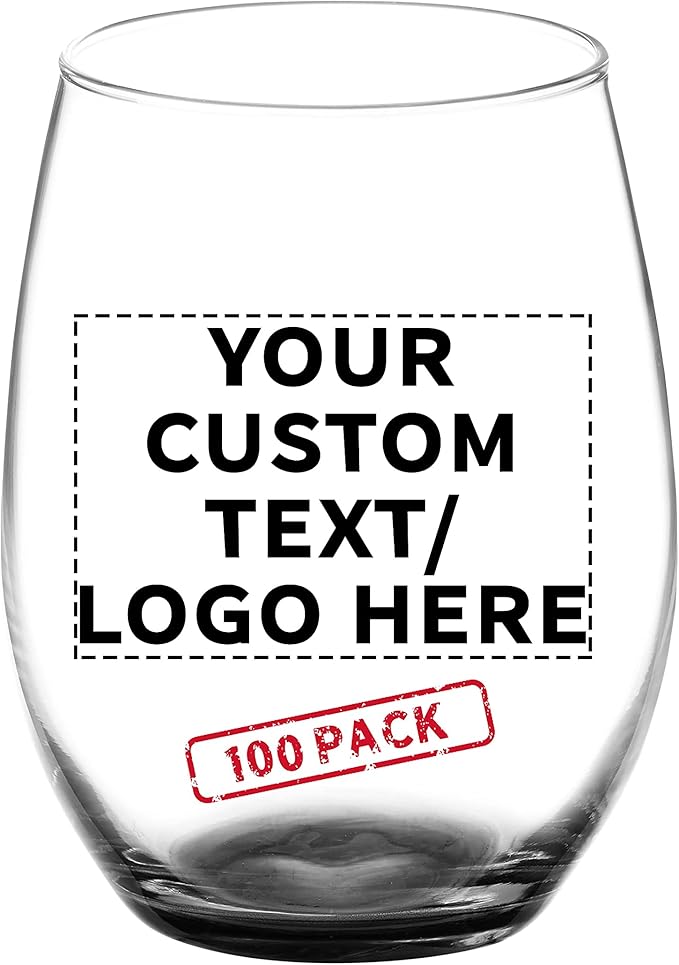 DISCOUNT PROMOS 100 ARC Stemless Wine Glasses Set, 21 oz. - Customizable Text, Logo - Chardonnay, Cabernet, Merlot, Sauvignon - Black