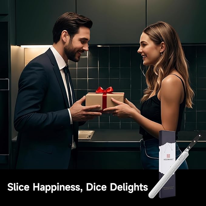 KEEMAKE Brisket Knife 12.5 Inch, Slicing Carving Knife, High Carbon Stainless Steel Sharp Kitchen Knife with Ergonomic Handle Full Tang Design for Ham Meat Cutting and BBQ
