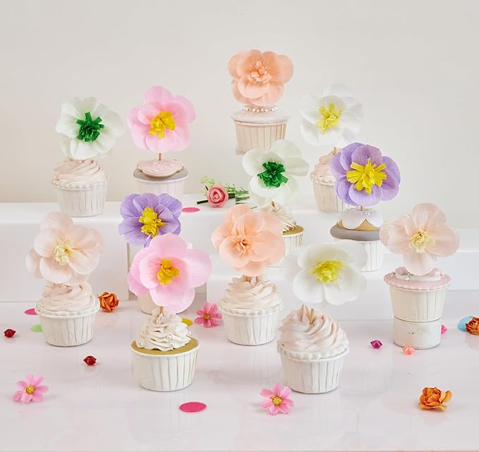 Easy Joy Cupcake Toppers, Wildflower Party Decorations, Flower Cupcake Toppers, Baby in Bloom Baby Shower Decorations for Kids Cake Birthday Party, Wedding, Flowers Wedding Themed Party 16PCS
