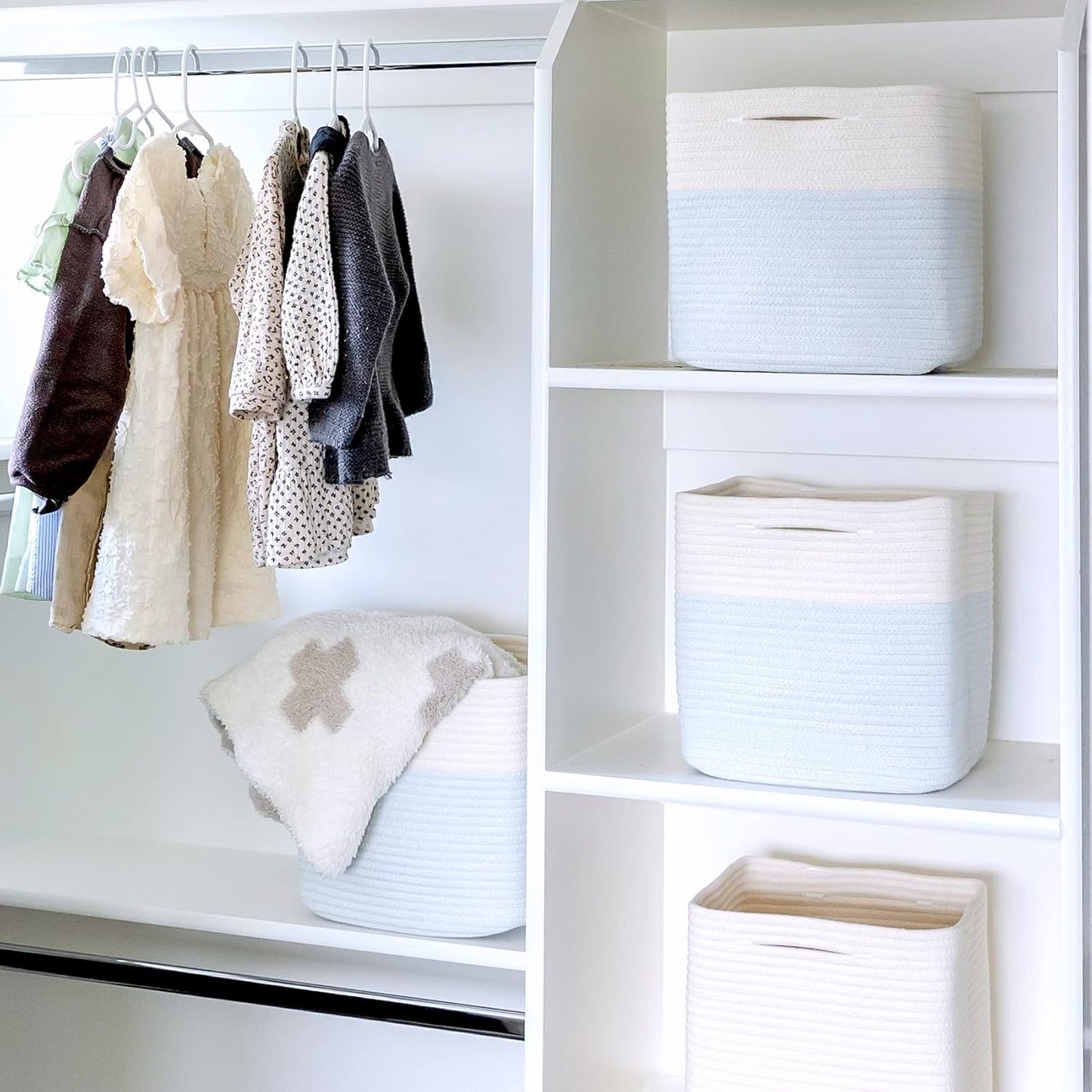 NaturalCozy Storage Cubes 11 Inch Cotton Rope Woven Baskets for Organizing, 3-Pack | Cube Storage Bin | Square Storage Baskets for Shelves Organizer, Classroom, Kids Toy Bins, Closet, Baby Nursery