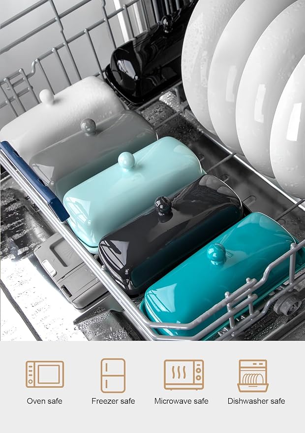 Nucookery Ceramic Butter Dish with Lid for Countertop, Butter Holder with Raised Non-Slip Strip, Keeper and Container for 1 Stick, Easy to Clean & Dishwasher Safe, Royal Blue