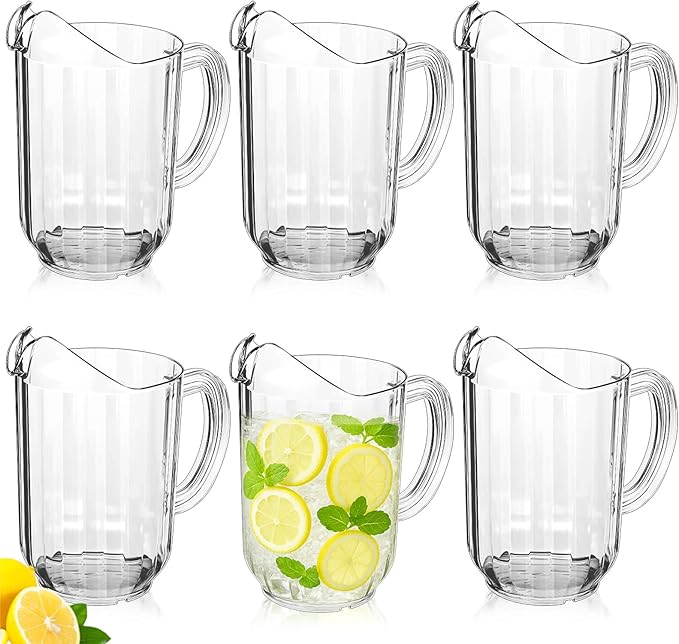 Tessco for you 6 Pcs Plastic Pitchers 60 Ounce Clear Restaurant Jug Large Water Pitcher Carafe Serve Milk Tea Juice Drink for Parties Container Dispenser Beer Jar