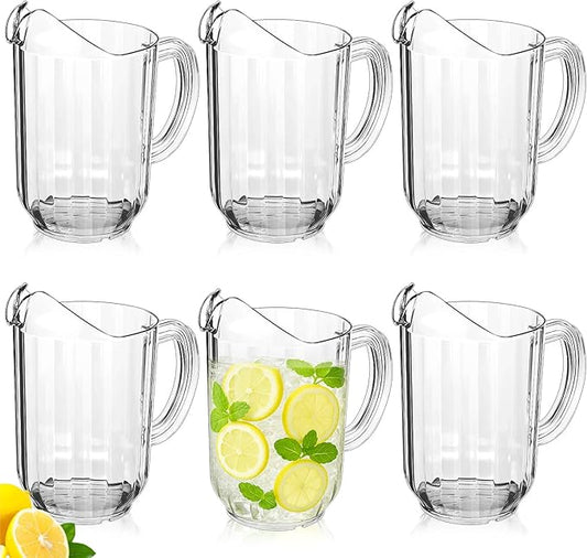 Tessco for you 6 Pcs Plastic Pitchers 60 Ounce Clear Restaurant Jug Large Water Pitcher Carafe Serve Milk Tea Juice Drink for Parties Container Dispenser Beer Jar