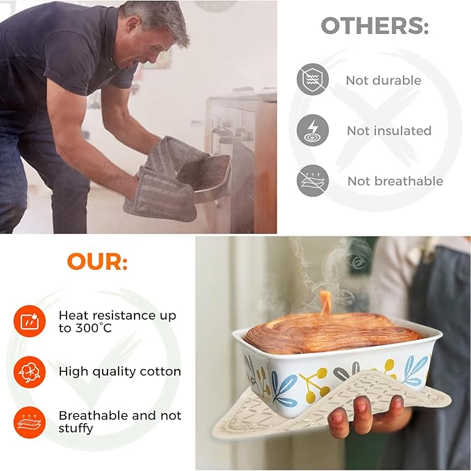 4PCS Oven Mitts and Pot Holders Sets 500°F Pot Holders for Kitchen Heat Resistant Oven Gloves Anti-Slip Silicone Stripe Oven Mitts Heat Resistant Hot Pads Oven Mits Potholders for Kitchens (Khaki)