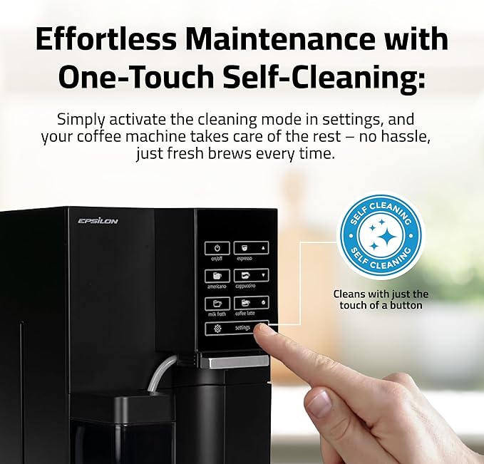 Epsilon Fully Automatic Coffee Machine with Grinder, Coffee & Espresso Maker Combo, Built-In Milk Frother, One Touch Self Cleaning, Super Automatic Custom Brewing Coffee Machine
