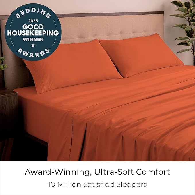 Mellanni King Sheets Set - 4 PC Iconic Collection Bedding - Hotel Luxury, Extra Soft, Cooling Bed Sheets - Wrinkle, Fade, Stain Resistant (King, Poppy Orange)