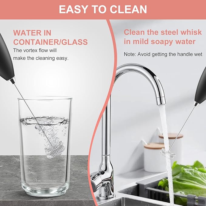 Powerful Milk Frother with Double Whisk, Handheld Electric Foam Maker, Hand Mixer Wand, Portable Mini Blender Foamer Stirrer for Coffee, Latte, Matcha,Hot Chocolate