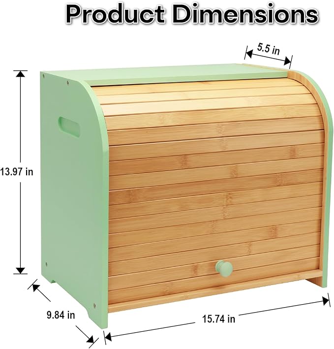 Bread Box for Kitchen Countertop, Double Layer Bamboo Bread Storage Container for Homemade Bread, Roll Top Bread Box with 3 Adjustable Height for Kitchen Counter, Cyan Breadbox Organizer
