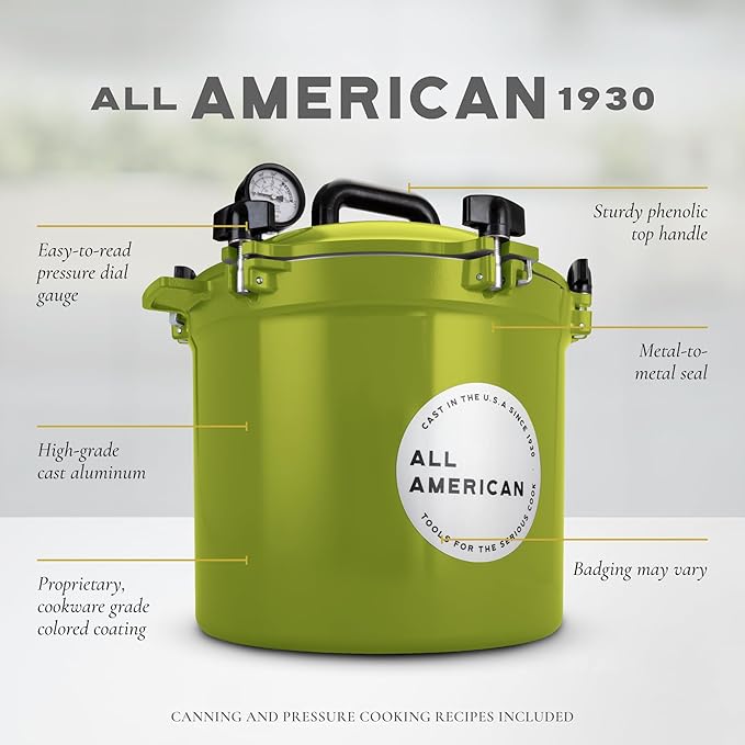 All American 1930-21.5qt Pressure Cooker/Canner (The 921), Kelp - Exclusive Metal-to-Metal Sealing System - Suitable for Gas, Electric, or Flat Top Stoves - Made in the USA
