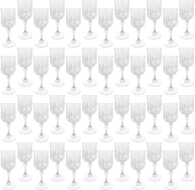Plastic Wine Glasses，Plastic Goblets Vintage Style Cordial Drinking Glasses for Wedding Reception, Grand Event Party Supplies (48, transparent)