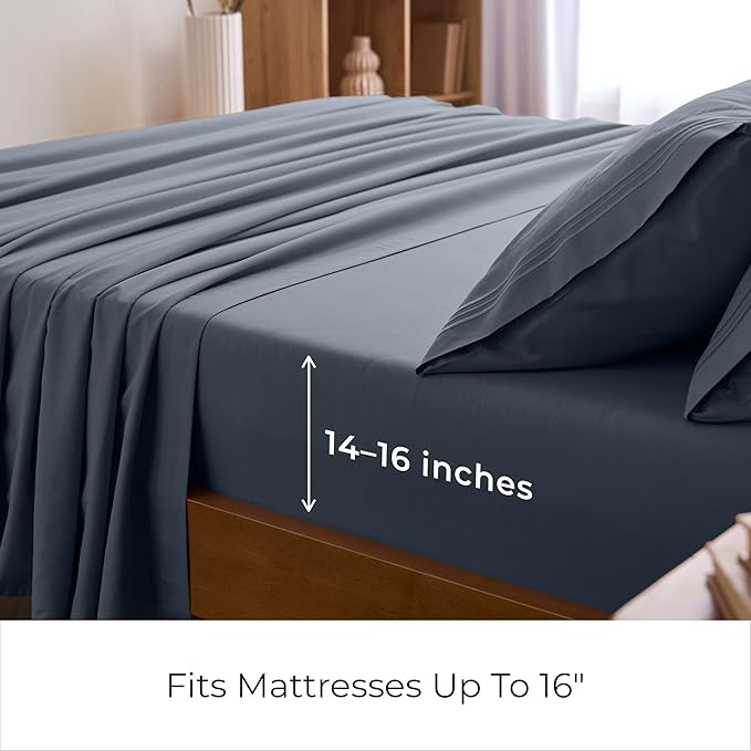 Mellanni Split King Sheets Set - 5 PC Iconic Collection Bedding - Hotel Luxury, Extra Soft, Cooling Bed Sheets - Wrinkle, Fade, Stain Resistant (Split King, Mineral Gray)