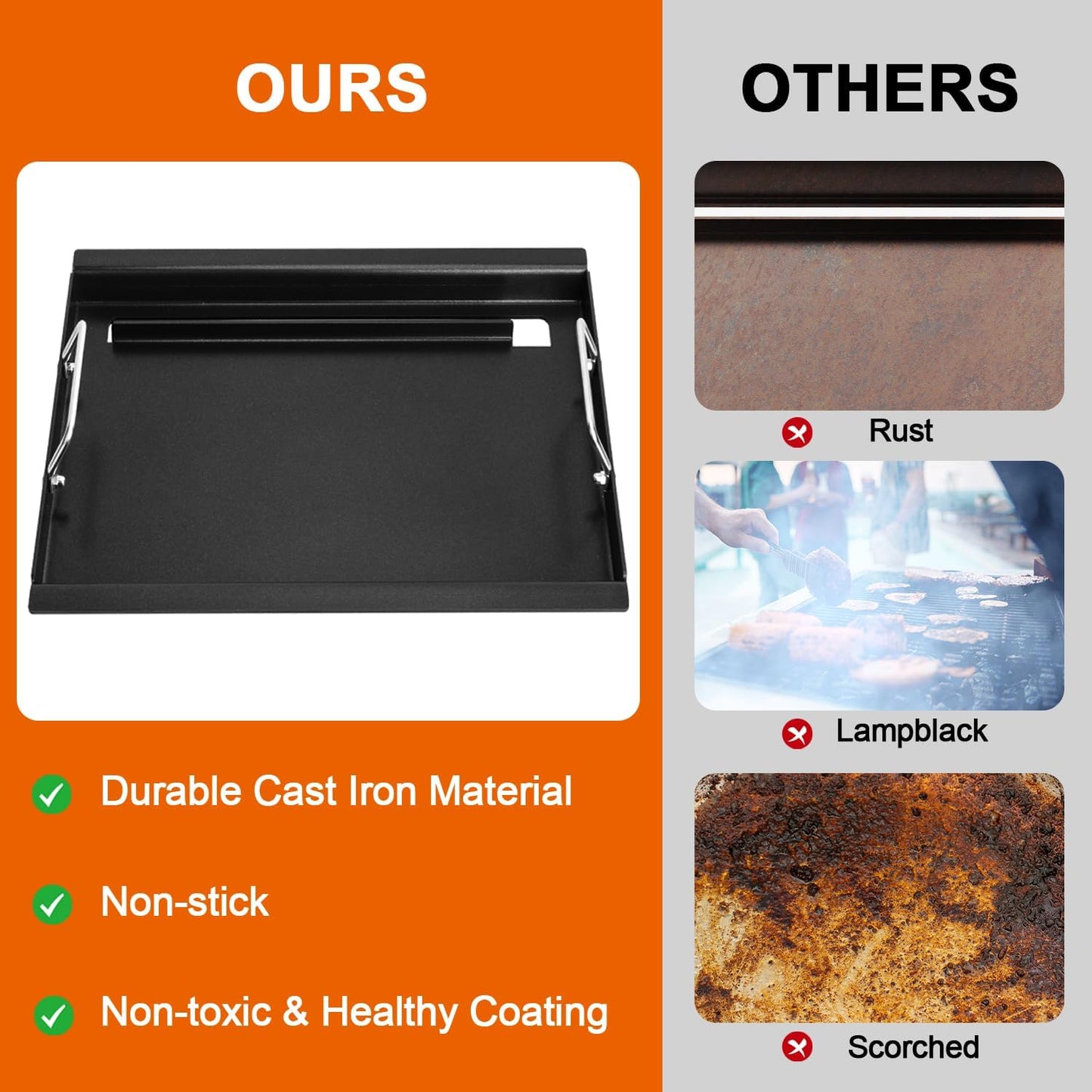 17" Full-Size Griddle Insert for Charbroil Performance 2 Burner 463630021 463660421 463630422 463660021 463655421 463655021, Replacement for G426-0004-W1 G426-0005-W1, Flat Top Griddle for Nexgrill