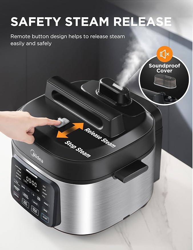 Midea WideMax 12-in-1 Electric Pressure Cooker, 6.5 Quart, 12 Presets, Multi-Functional Programmable Slow Cooker, Rice Cooker, Steamer, Sauté Pan, Cake, Yogurt, Warmer and More