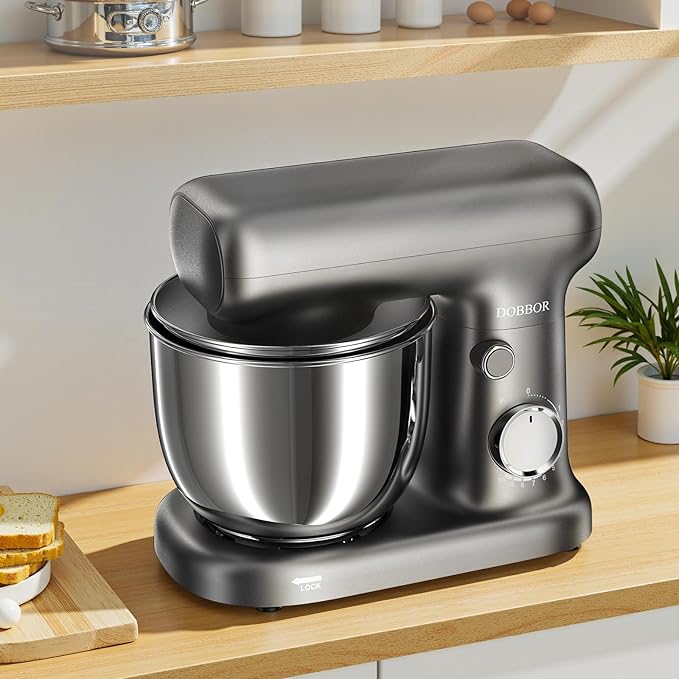 Stand Mixer with 3QT+3.5QT Dual Bowls, 10-Speed Electric 300W Food Mixer - Includes Egg Whisk, Dough Hook & Flat Beater for Home Baking & Daily Cooking (GraySilver)