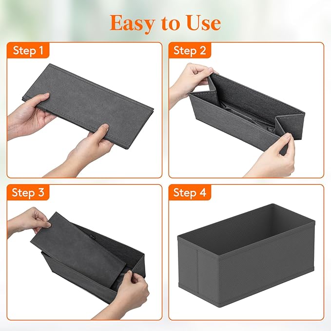 Lifewit 24 Pack Drawer Organizer, Dresser Underwear Drawer Organizer Bins, Foldable Fabric Closet Organizers, Storage Drawer Dividers, Dorm Room Essentials for Clothing, Socks, Towels, Ties Gray