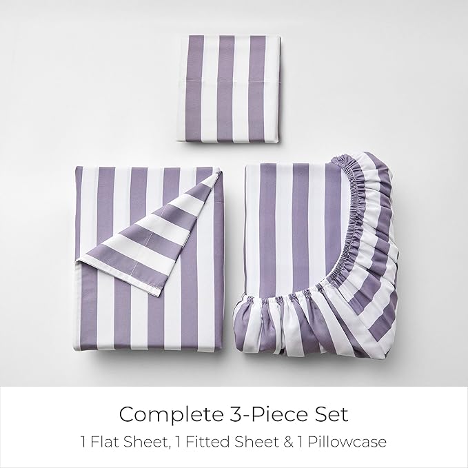 Mellanni Twin XL Sheets Set - 3 PC Iconic Collection Bedding - Hotel Luxury, Soft, Cooling Bed Sheets - Wrinkle, Fade, Stain Resistant (Twin Extra Long, Oxford Stripe Hazy Lilac)