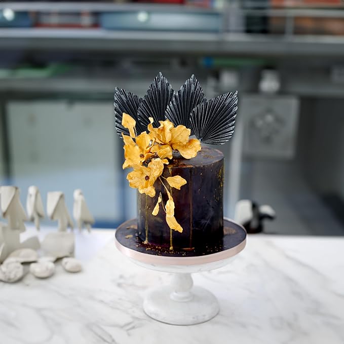 Gyufise 6Pcs Paper Palm Fan Cake Toppers Palm Spear Leaves Fan Cupcake Toppers Cake Insert Decorations Craft DIY Cake Bakeware Decoration for Birthday Party Wedding Party Decor Supplies Light Black