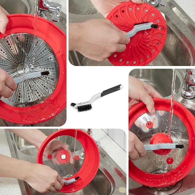 Microwave Splatter Silicone Cover Collapsible, Vented Multifunction Splash Lid with Glass Dish Bowl Plate for Food Cooking Bacon Maker, Dishwasher Safe BPA-Free 9 inch Cookware Set Red