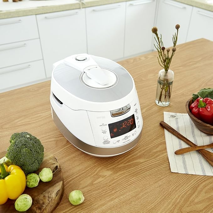 CUCKOO CRP-HS0657FW 6-Cup (Uncooked) / 12-Cup (Cooked) Induction Heating Pressure Rice Cooker with Nonstick Inner Pot, 16 Menu Modes, Safe Steam Release, Korean Voice Guide, Auto Clean (White/Silver)