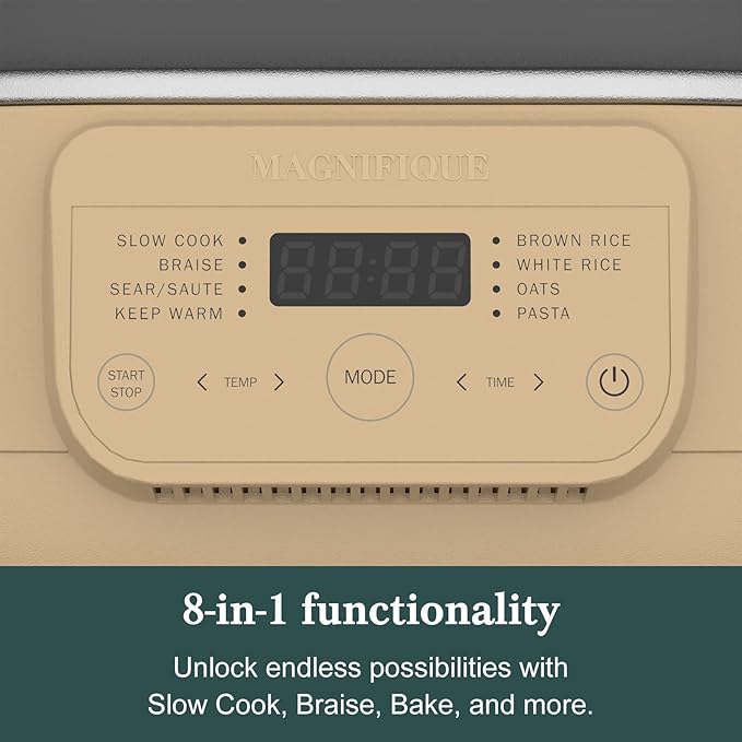 6 Quart Slow Cooker, with 8-in-1 Multi-Cooker, Casserole Programmable crock pot, Dutch Oven, Pasta, Nonstick, Oven Safe Pot to 500°F, Brown