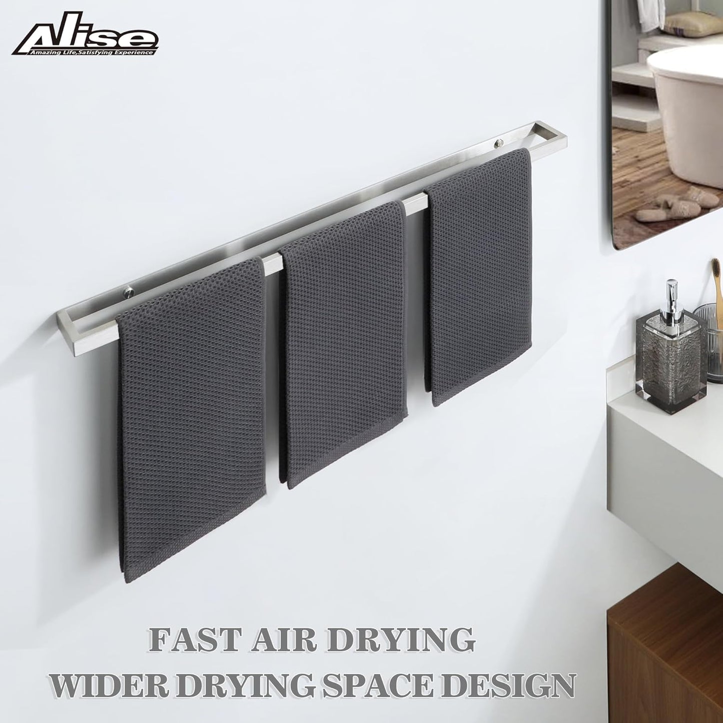Alise Bath Towel Bar,Wall Mount Towel Holder Towel Rack Towel Hanger for Bathroom Lavatory,28 Inch SUS304 Stainless Steel Towel Rail,Brushed Finish GJF070-LS
