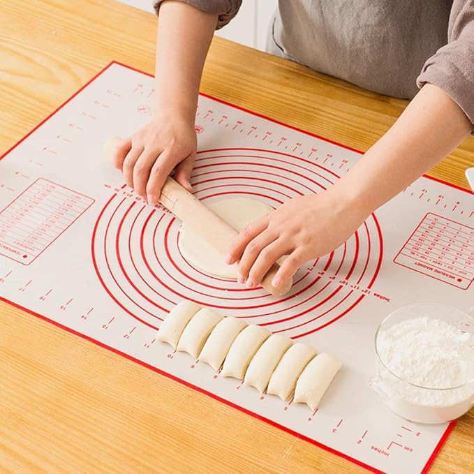 Extra Large Silicone Pastry Mat Extra Thick Non Stick Baking Mat with Measurement Fondant Mat, Counter Mat, Dough Rolling Mat, Oven Liner, Pie Crust Mat (20''(W) * 28''(L), Red)