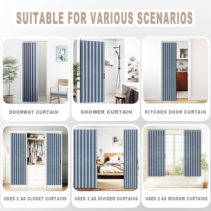Vatge Door Curtains for Doorways - Faux Linen Accordion Style Door Curtains for Open Closet, Bedroom, and Laundry Room, Bifold Door Cover for Doorway,1 Panel with Tieback, W52 x L78, Blue