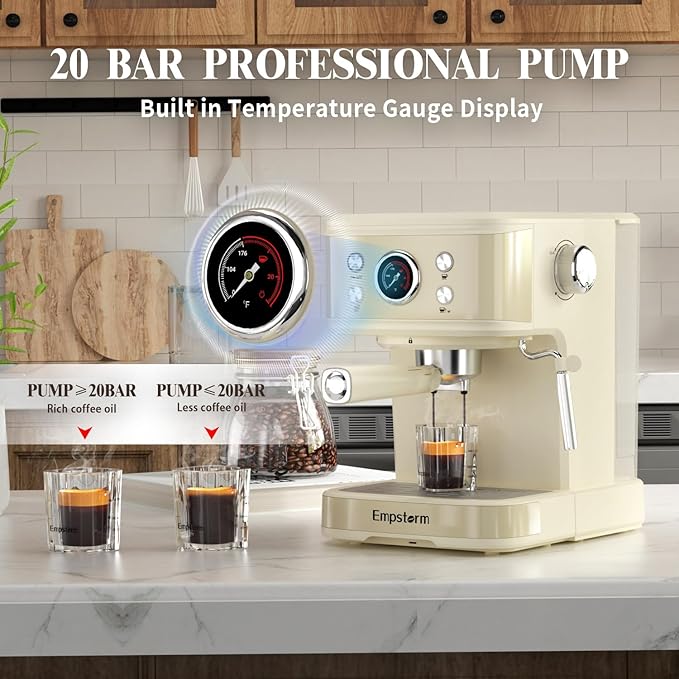 Espresso Machine 20 Bar, 2 in 1 Espresso Maker with Milk Frother Steam Wand for Latte and Cappuccino, Powder and Capsule Portafilter, 50oz Removable Water Tank Coffee Machine for Home-White