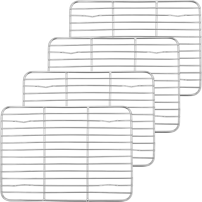 P&P CHEF Baking Cooling Rack Set for Cooking Roasting, 4-Piece Stainless Steel Wire Racks for Oven Use, Healthy & Dishwasher Safe, Rectangle, 9.7 Inch