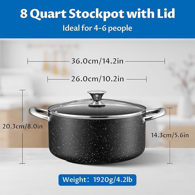 BEZIA Large 8 Quart Nonstick Stock Pot with Lid, Induction Cooking Pot Soup Pot, Non-toxic and Oven Safe, Perfect for Stews, Soups and All Stovetops, PFOA PFAS Free