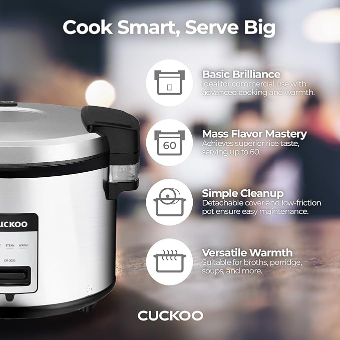 CUCKOO CR-3032 30-Cup (Uncooked) / 60-Cup (Cooked) Large Capacity Commercial Rice Cooker & Warmer with Nonstick Inner Pot, Switch Press (Silver/Black)