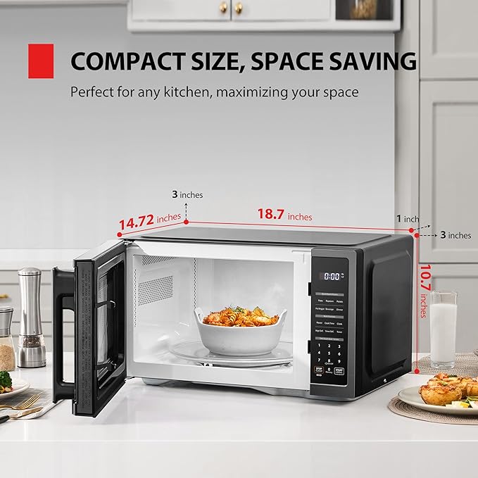 TOSHIBA ML4-EM09PA(BS) Small Countertop Microwave Oven with 6 Auto Menus, Mute Function, Child Lock, Kitchen Essentials for Dorm, 0.9 Cu Ft, 10.6 Inch Removable Turntable, 900W, Black Stainless Steel