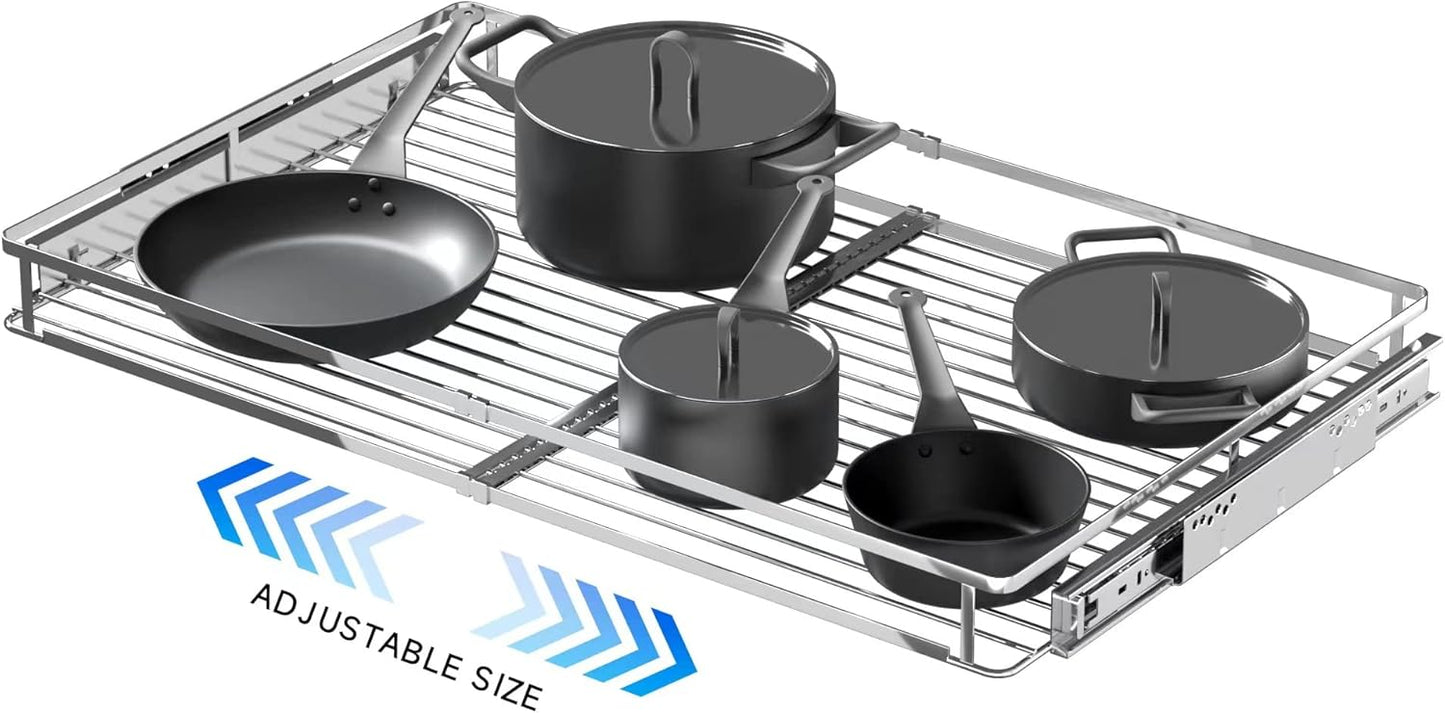 Expandable Pull Out Cabinet Organizer,23~39.8"W x 22.5"D Heavy Duty Slide Out Shelves Adjustable Height Cabinet Pull Out Shelves,Expandable Width Spice Rack Organizer for Kitchen Cabinet