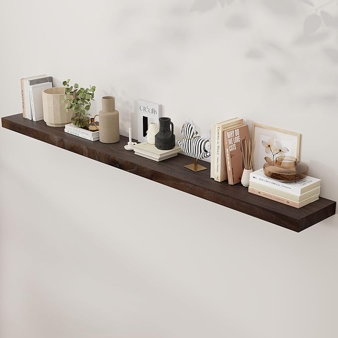Axeman Floating Shelves for Wall, Rustic Elm Wood 72'' W x 8" D Wall Mantel Shelf with Invisible Bracket, Large Long Wall Mounted Storage Shelves for Living Room, Bedroom, Kitchen, Bathroom, Walnut