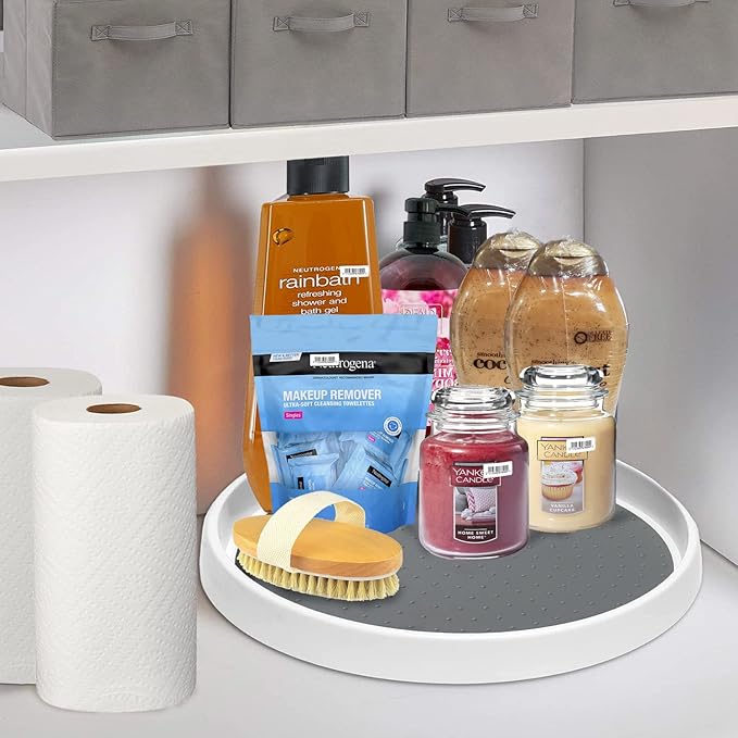 Set of 2, 12 Inch Non-Skid Lazy Susan Organizer, Pantry Lazy Susan Turntable for Cabinet, Kitchen Cabinet Organizer, Pantry Organization and Storage -White/Gray