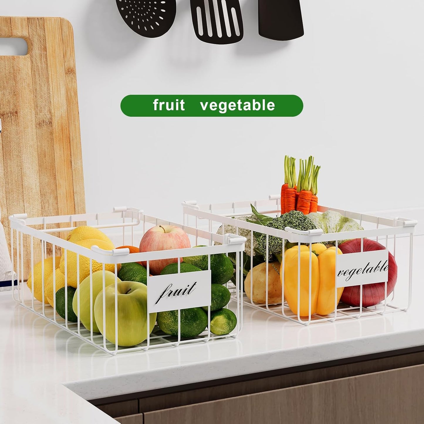 Freezer Storage Organize Baskets - 4 Pack Stackable Deep Freezer Organizer Bins for Most 7 Cu.FT Chest Freezer with Handles, Sturdy but Light, Metal Coated, Add Space, Easy to Reach