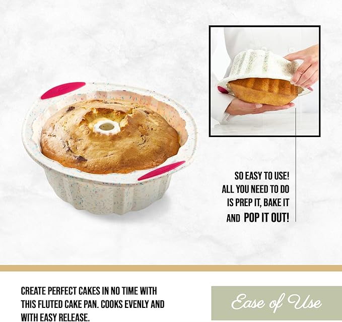 Trudeau 5118558 Structure Fluted Cake Pan Silicone Bakeware, Medium, Confetti White