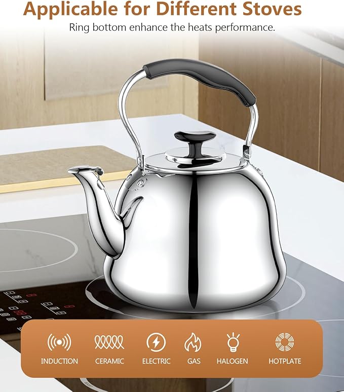 2L Whistling Stovetop Tea Kettle - Food Grade Stainless Steel Teapot with Fast Boil, Wide Mouth, Anti-Scalding Handle, Ideal for Stove Top – Perfect for Tea, Coffee & Hot Water