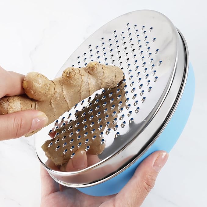 Cheese Grater Citrus Lemon Zester with Food Storage Container & Lid - Perfect For Hard Parmesan Or Soft Cheddar Cheeses, Ginger, Vegetables, Butter, Chocolate & Nutmeg (Blue)