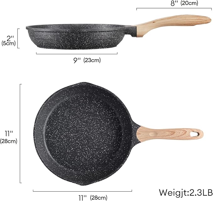 JEETEE 11 Inch Nonstick Frying Pan, Stone Coating Cookware, Nonstick Omelette Pan with Heat-Resistant Handle, Induction Skillet for Eggs (Grey)
