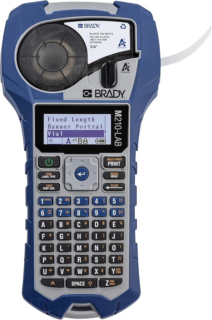 Brady M210-LAB Portable Label Printer, Blue/Gray, 9.5 in H x 4.5 in W x 2.5 in D