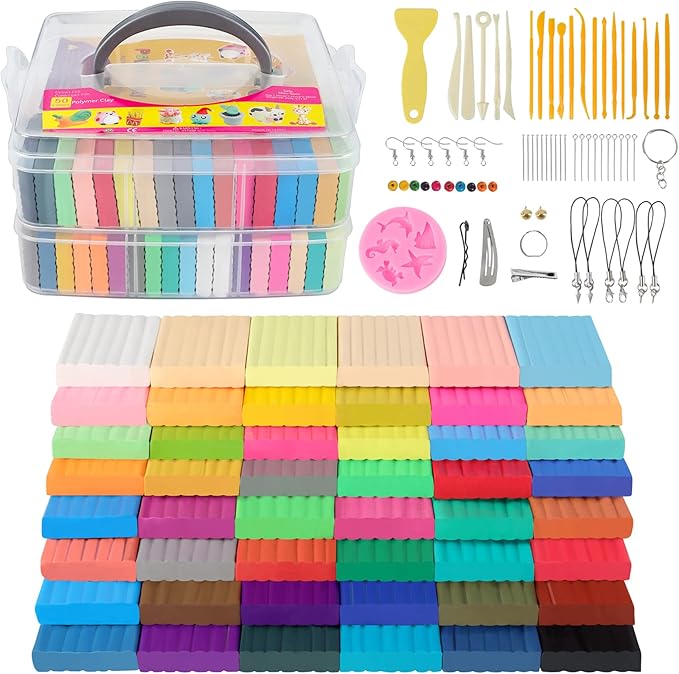 Polymer Clay Sets, 50 Colors Oven Bake Modeling Clay for Kids, Sculpting Tools and Accessories, DIY Model Clay, Ideal Clay for Kids Beginners and Artists