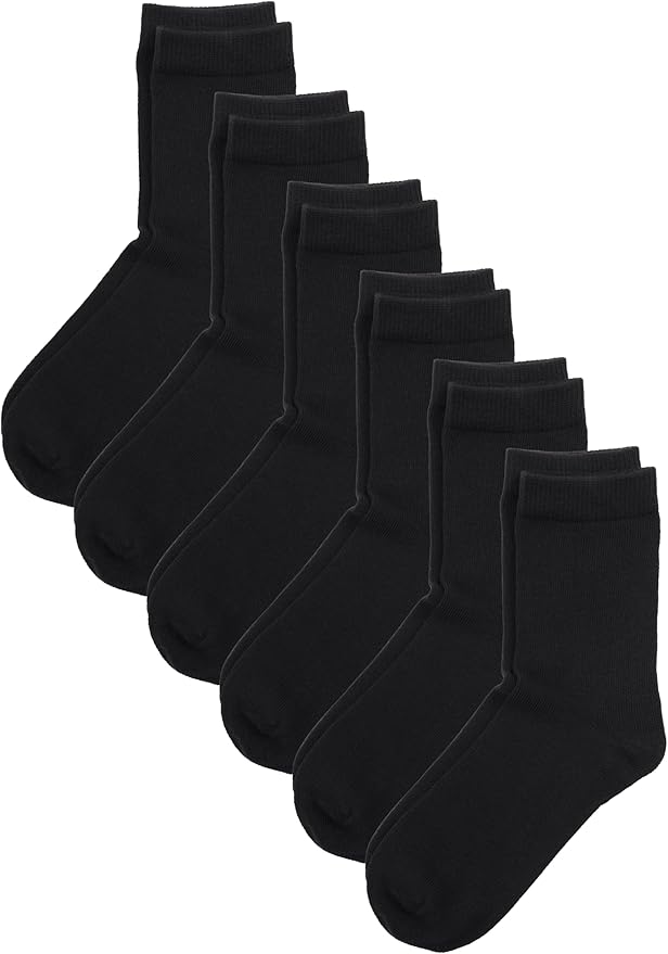 COTTON DAY Unisex Little Kids Youth Boys Girls Soft Cotton Crew Dress Socks Seamless Toe Black White Gray Navy 6 Pack