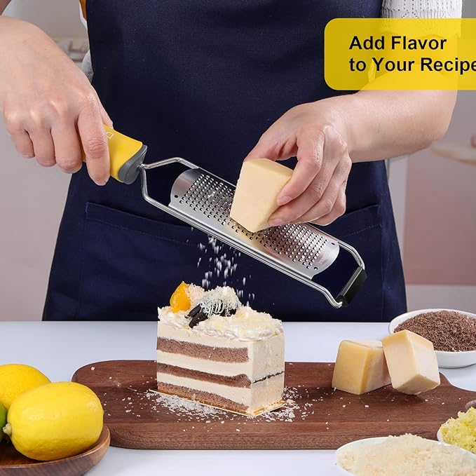 Classic Zester and Grater - Professional Kitchen Lemon Zester for Lime, Cheese, Garlic, Ginger, Chocolate, Vegetables, Fruits, Dishwasher Safe (Wide)