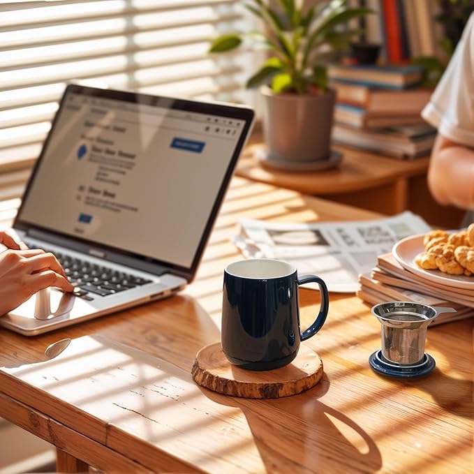 Sweese 20oz Porcelain Teacup with Infuser and Lid, Large Tea Mug for Loose Tea - Microwave and Dishwasher Safe, Insulated, Modern Design for Tea Lovers