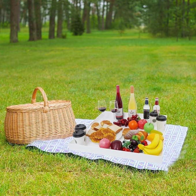 24×24 Inches Glossy White Acrylic Serving Tray with Handles Extra Large Ottoman Tray Decorative Trays Spill-Proof Coffee Table Space Saver Oversize Counter top Organizer Platter with Safe Edge