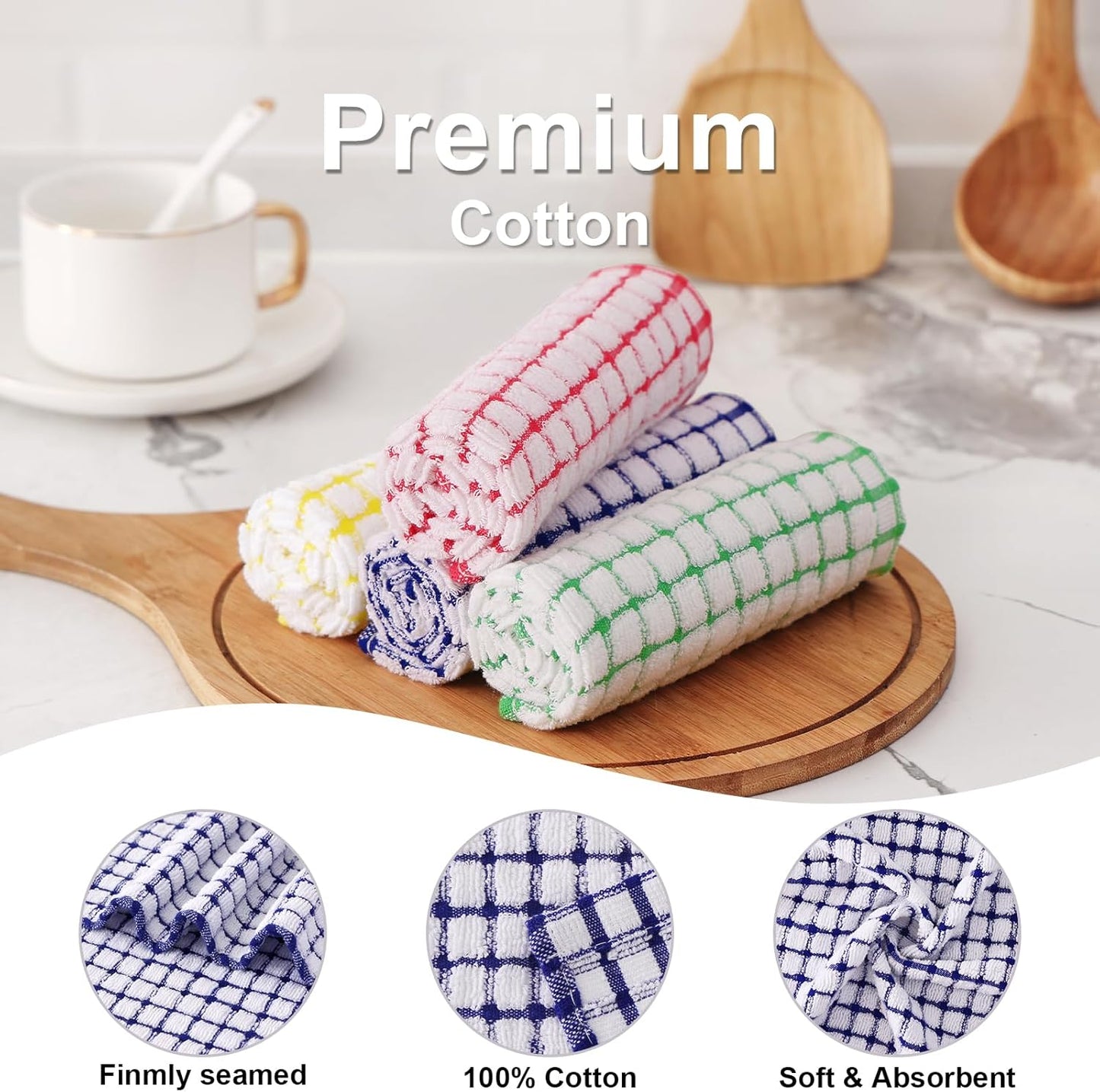 Kitinjoy Cotton 12 Pack Terry Kitchen Dish Cloths, 12 x 12 Inches Super Soft and Absorbent Dish Rags, Quick Drying Dish Towels for Washing Dishes, Mixed Color