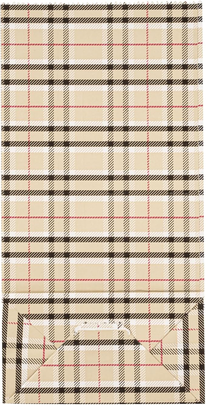 Restaurantware Bag Tek 2 LB Disposable Lunch Bags 100 Sturdy Take Out Bags - Flat Bottom Great For Restaurants Cafes And Bakeries Plaid Paper Popcorn Bags Versatile For Grocery And More